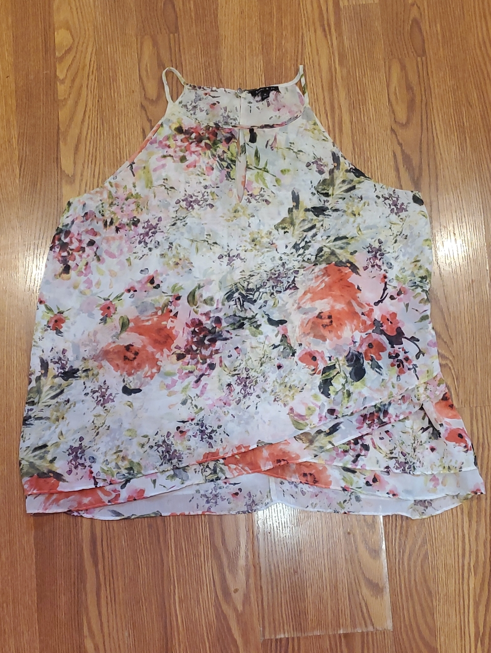 Sami & Jo White Floral Halter Camisole with Coral Accents